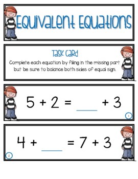 Preview of Equivalent Equations - Math Task Cards