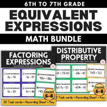 Preview of Equivalent Expression Factoring and Distributive Property Algebra Math Bundle