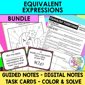 Preview of Equivalent Expressions Notes & Activities | Digital Notes | Task Cards & More