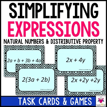 Preview of Simplifying Algebraic Expressions Task Cards using Natural Numbers