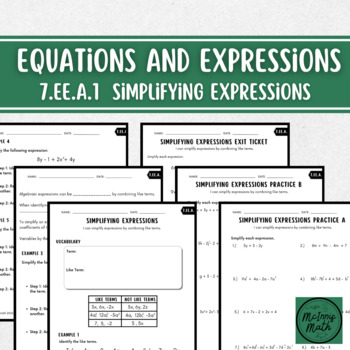 Preview of Equivalent Expressions : Combining Like Terms Guided Notes and Practice