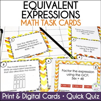 Preview of Equivalent Expressions Footloose Math Task Cards Print and Digital Resources