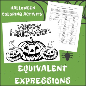 Preview of Equivalent Expressions Halloween Fall Math Coloring Activity