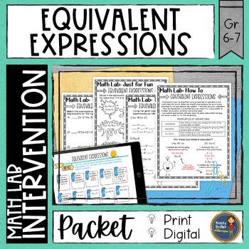Preview of Equivalent Expressions Math Activities Lab - Math Intervention - Sub Plans