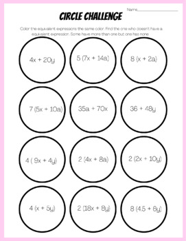 Preview of Equivalent Expressions Practice ( Matching & Coloring)