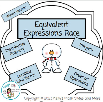 Preview of Equivalent Expressions Race Activity - Winter-Themed Math Game - Digital & Print
