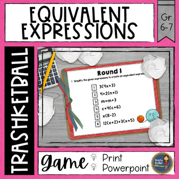 Preview of Equivalent Expressions Trashketball Math Game