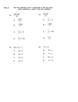 Equivalent Expressions Worksheet - 6.EE.3,4 by Klein's Klassroom