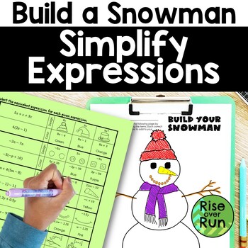 Preview of Equivalent Expressions Worksheet for Winter, Build a Snowman