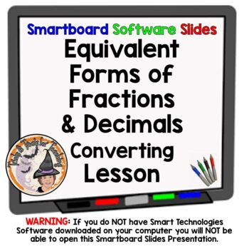 Preview of Equivalent Forms of Fractions and Decimals Converting Smartboard Slides Lesson