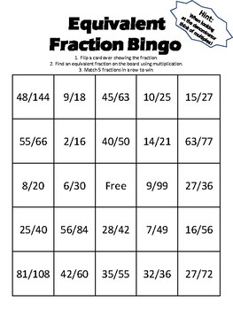 Preview of Equivalent Fraction Bingo