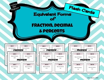 Preview of Equivalent Fraction, Decimals & Percent - FlashCards/Task Cards