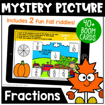 Preview of Equivalent Fraction Mystery Riddle BOOM Cards™ (Fall Edition)