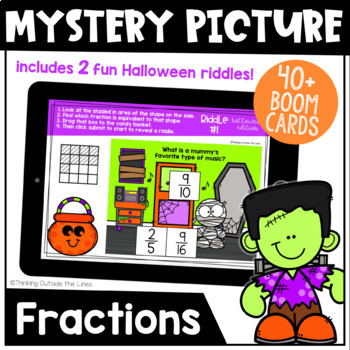 Preview of Equivalent Fraction Mystery Riddle BOOM Cards™ (Halloween Edition)