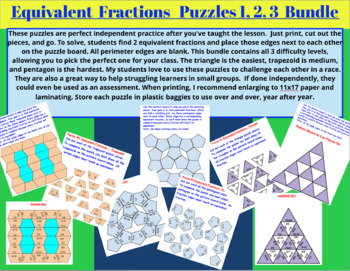 Equivalent Fraction Puzzles # s 1 2 3 Bundle by Mr Edmo TpT