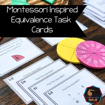 Preview of Equivalent Fraction Task Cards (Montessori)