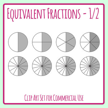 Equivalent Fractions 1 2 One Half Math Clip Art Set Commercial Use
