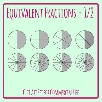 Equivalent Fractions 1 2 One Half Math Clip Art Set Commercial Use