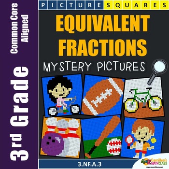 Preview of Equivalent Fractions 3rd Grade Worksheets Mystery Pictures Coloring Sheets