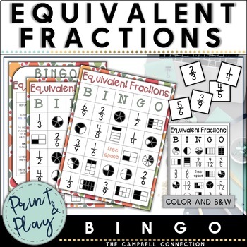 Preview of Equivalent Fractions Bingo Game - Finding Equivalent Fractions Activity & Models