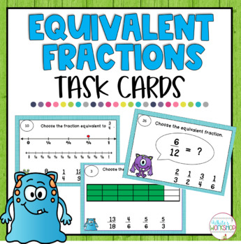 Preview of Equivalent Fractions Poster Task Cards and Worksheets