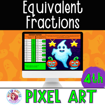 Preview of Equivalent Fractions 4th Grade Math Halloween Pixel Art