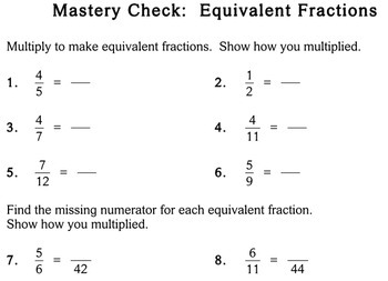 equivalent fractions 4th grade individualized math
