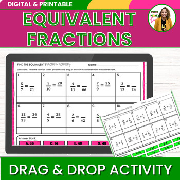 Preview of Equivalent Fractions 6th Grade Math Digital Drag and Drop Self-Checking Activity