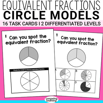 Preview of Equivalent Fractions Fraction Circles Task Cards for End of Year Review Centers