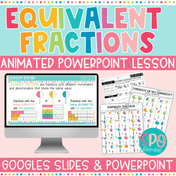 Preview of Equivalent Fractions Animated PowerPoint Lesson- Guided Math Lesson Plan