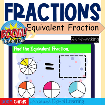 Preview of Equivalent Fractions BOOM CARDS Distance Learning - Find the Parts of Circles