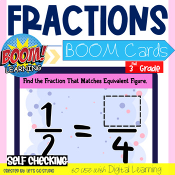 Preview of Equivalent Fractions BOOM Cards, Find the Fraction That Match Equivalent Figure