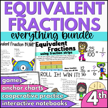 Preview of 4th Grade Equivalent Fractions Games, Review, Practice Activities, Anchor Charts