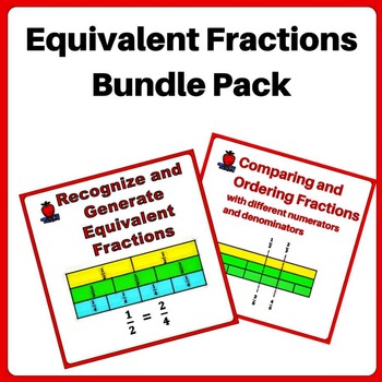 Preview of Fractions Worksheets Bundle 3rd, 4th Grade - using Equivalent Fractions