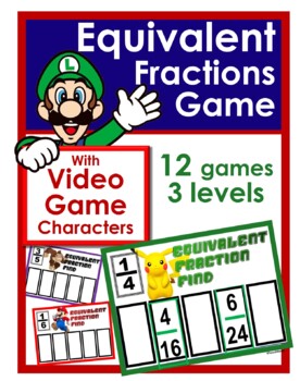 Preview of Equivalent Fractions Center - Video Game Characters  Gr 3-6