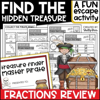 Preview of Equivalent Fractions Game | Pirate Math Escape Room Activity with Coloring