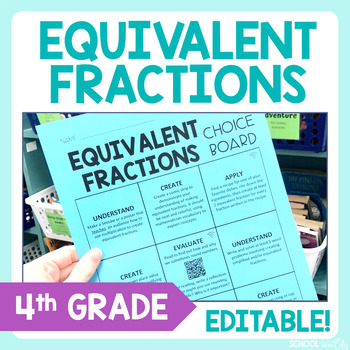 Preview of Equivalent Fractions 4th Grade Math Choice Board - Editable Extension Activities