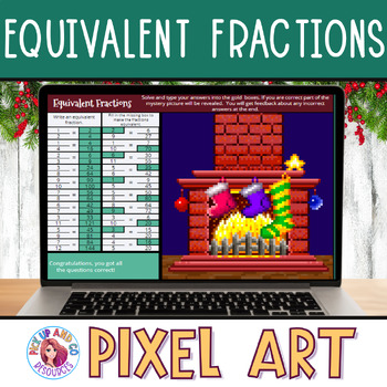 Preview of Equivalent Fractions Christmas 4th Grade Math Winter Pixel Art Activity