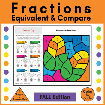 Preview of Equivalent Fractions & Comparing Fractions on a Number Line Fall Color by Code