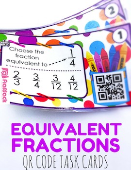 Preview of Equivalent Fractions Task Cards with QR Codes - 4.NF.1