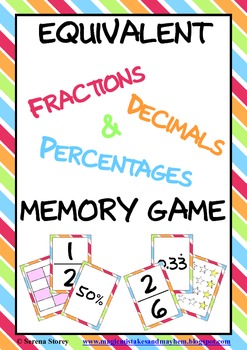 Preview of Equivalent Fractions, Decimals & Percentages Memory Game