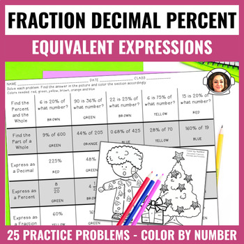 Preview of Equivalent Fractions, Decimals and Percents - Color by Number