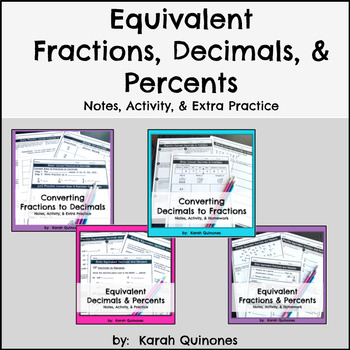 Preview of Equivalent Fractions Decimals and Percents Notes Activity and Homework Practice