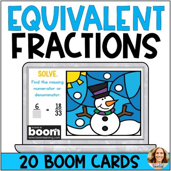 Preview of Equivalent Fractions Winter-Themed Boom Cards - 4th Grade Math Center