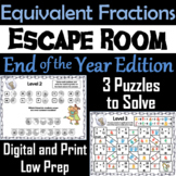 Equivalent Fractions Escape Room End of Year Math Activity