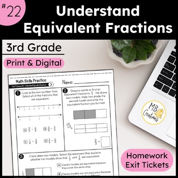 Preview of Equivalent Fractions Exit Tickets & Worksheets - iReady Math 3rd Grade Lesson 22