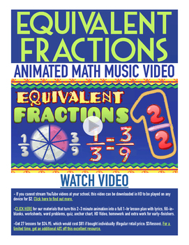 Preview of Equivalent Fractions | FREE Poster, Worksheet, Math Video & Song | 4th-5th Grade