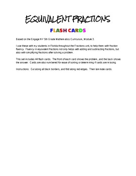 Preview of Equivalent Fractions Flash Cards: EngageNY 5th Grade Math Module 3 / FSA Review