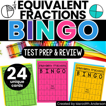 Preview of Equivalent Fractions GAME Review Activity for Math ⭐ BINGO PrivateUE24