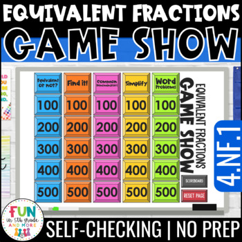 Preview of Equivalent Fractions Game Show - 4th Grade Math Test Prep Review Game 4.NF.1